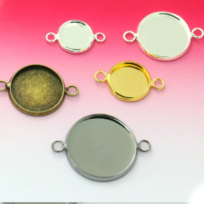 

10Unids Rhodium Silver/Gold Plated Pendant Blank Jewelry with inner 18mm Double Circle Bezel Setting Tray fit to Cameo Cabochons
