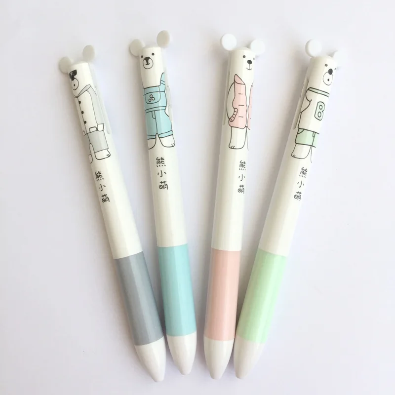 

48 pcs/lot Lovely Bear Double Writing Press Ballpoint Pen 0.5 mm Mechanical Pencil School Office Supply Gift Stationery