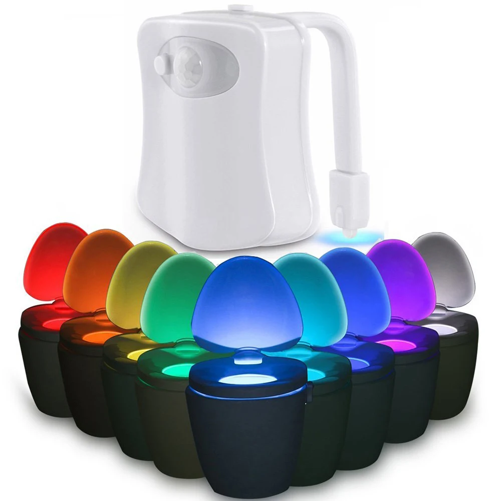 2PCS Toilet Night Light 8 Color Changing Motion Sensor LED Washroom