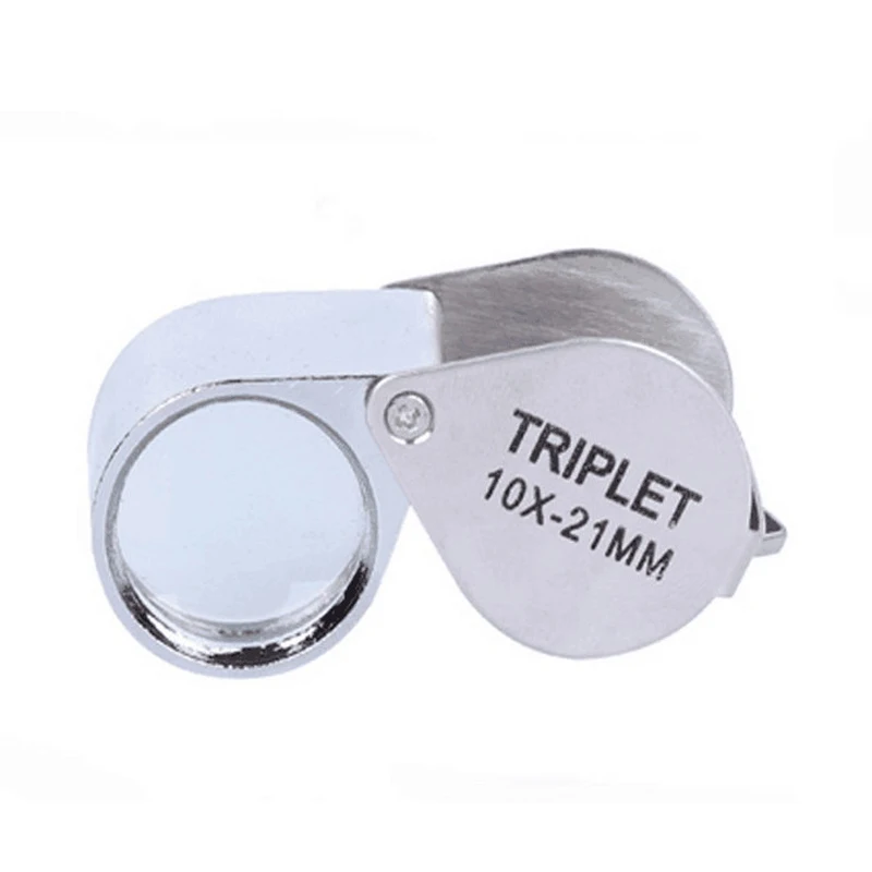 10X 21mm Mini Foldable Magnifiers Metal Jewelry Loupe Silver Reading