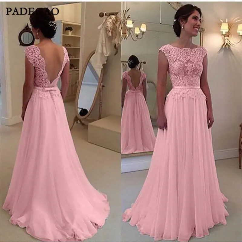 Pink Deep V-Back Lace Zipper Evening Dress, Sexy Appliques Long Prom Dress