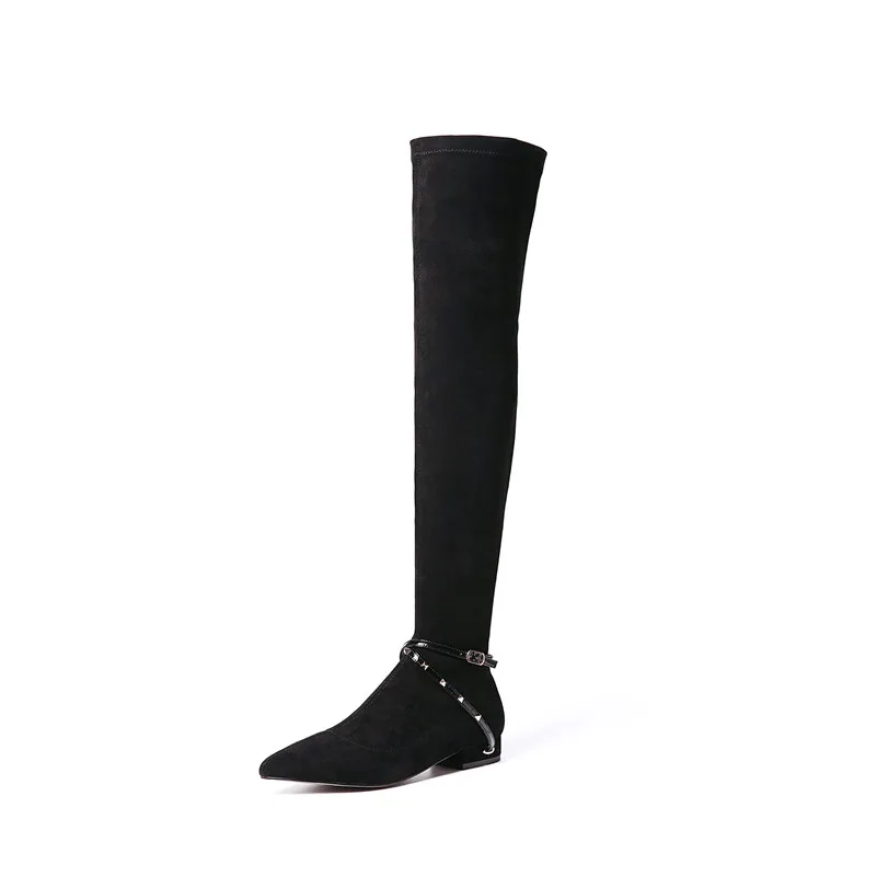 FEDONAS 1; Модные женские ботфорты; сезон осень-зима; Теплая обувь на квадратном каблуке; женские Офисные высокие сапоги с острым носком и заклепками в стиле панк - Цвет: black high boots