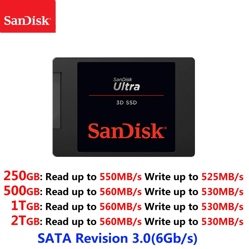 

Sandisk ULTRA 3D Internal Solid State 250gb 500GB 1TB 2TB 560MBS Disk Hard Drive SATA Revision 3.0 (6 Gb/s) for Laptop Desktop