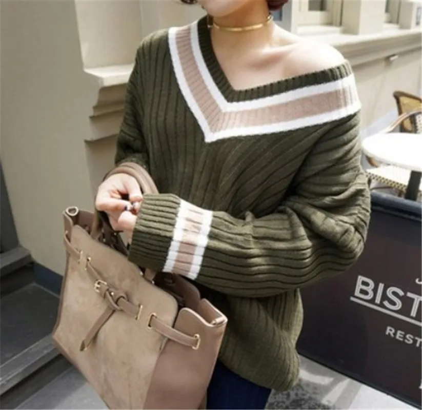 SWYIVY Student Girl Sweet Sweater Long Sleeve Autumn Winter New Womam Clothing Pullover V Neck Knitter Woman Sweater 2018
