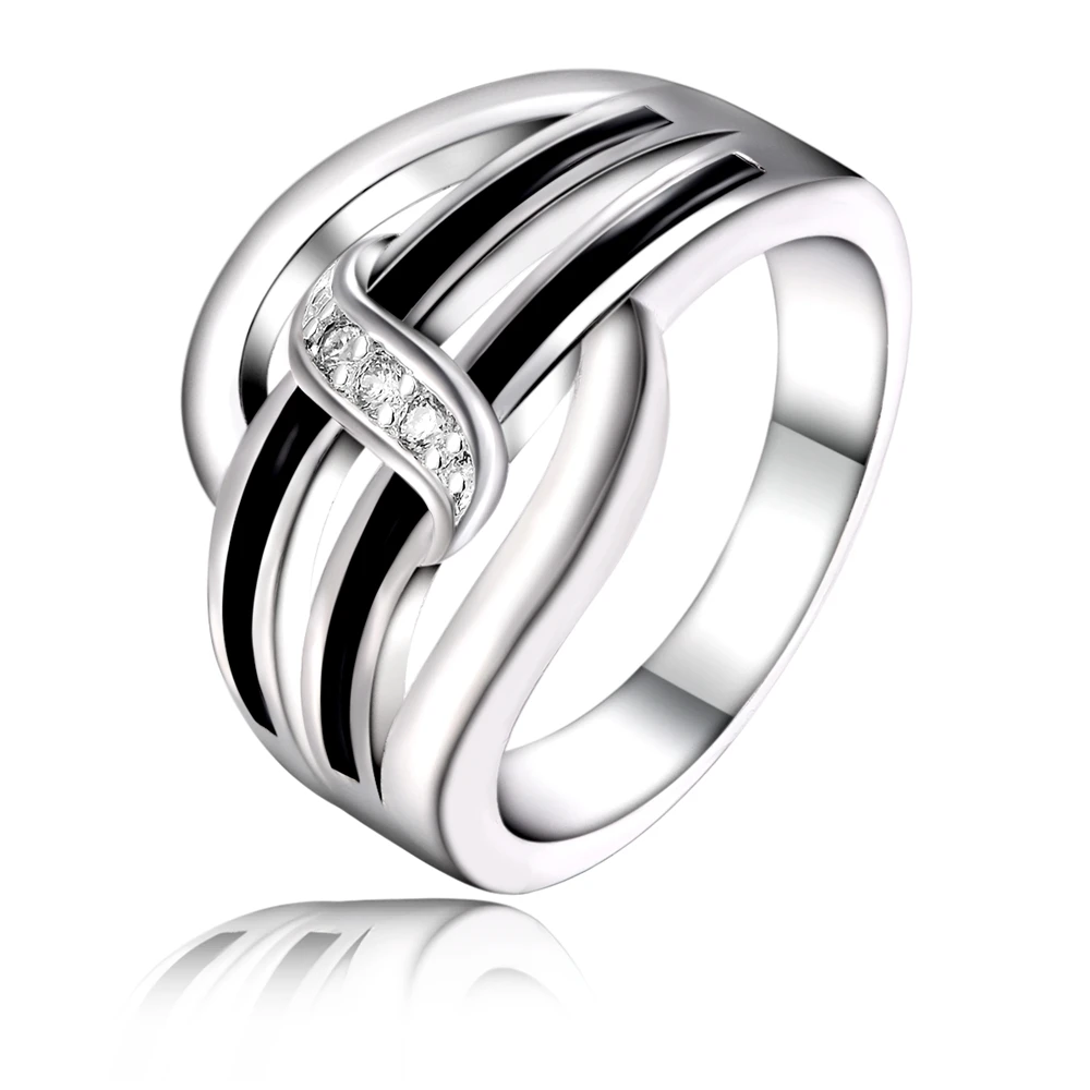 

New product promotion high quality personalized black zircon crystal charm ring fashion Silver color jewelry R178