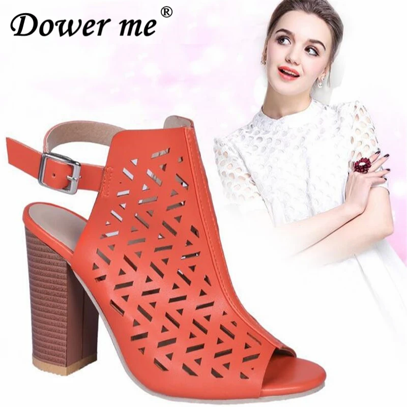 

2019 Women Summer Sandals Large Size Hollow-out Coarse Heels Sandals Luxury Shoes Women Designers Peep Toe Sandalia Feminina 43