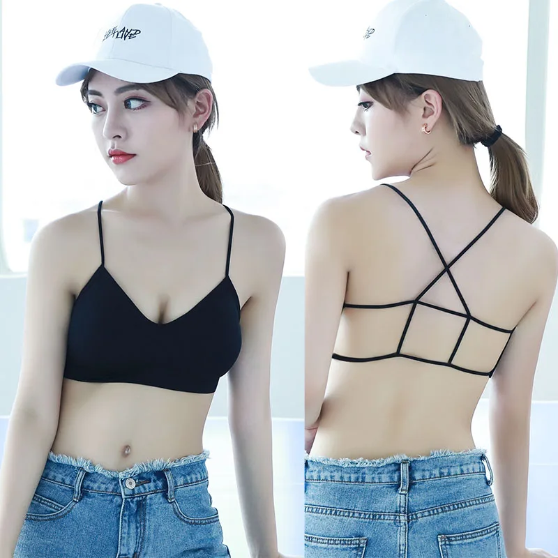 

Women Solid Color Cropped Padded Bra Straps Chest Pad Beauty Back Cross Comfortable Tube Tops Female For Women