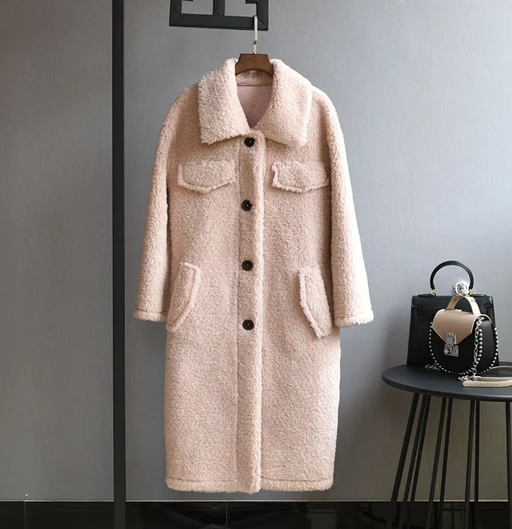 Зимняя женская куртка, бренд, пальто из натурального меха, пальто для стрижки овец, женское длинное пальто из овечьей шерсти, верхняя одежда, уличная одежда
