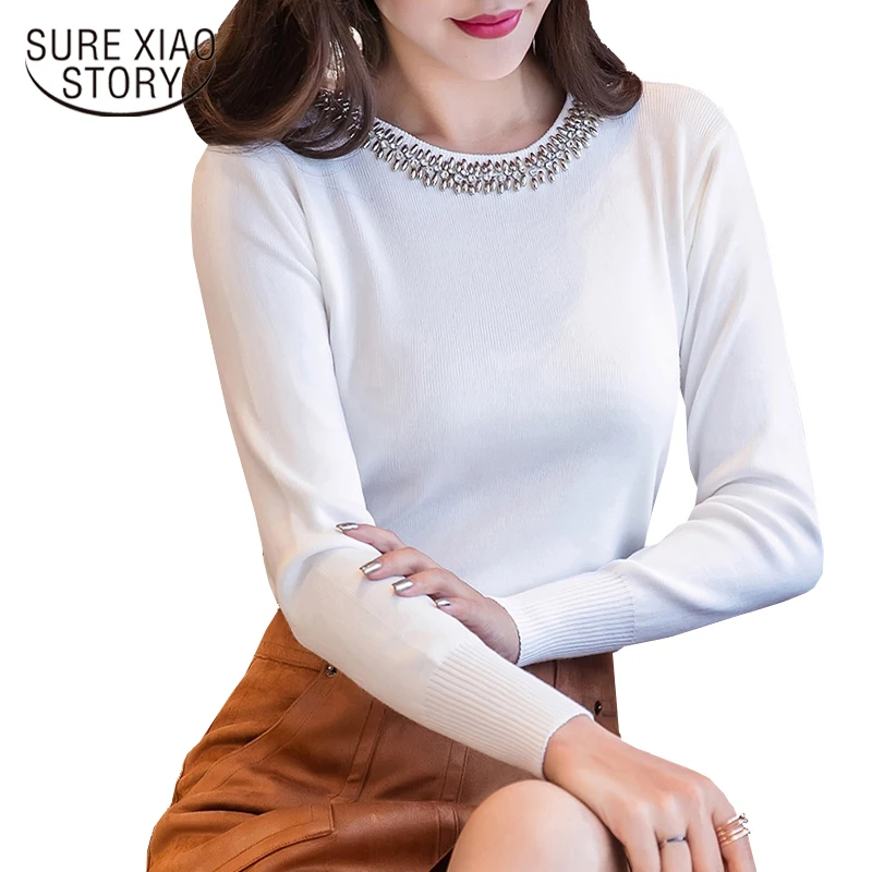 

2019 autumn new Slim women blouse shirt O collar long-sleeved women's clothing white solid plus size women tops blusas D85 30