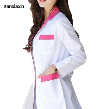 

sanxiaxin Fashion scrubs medical Long Sleeved 2 Color Coat Pharmacy Doctor Overalls Nurse Health Work Wear & women nurse uniform