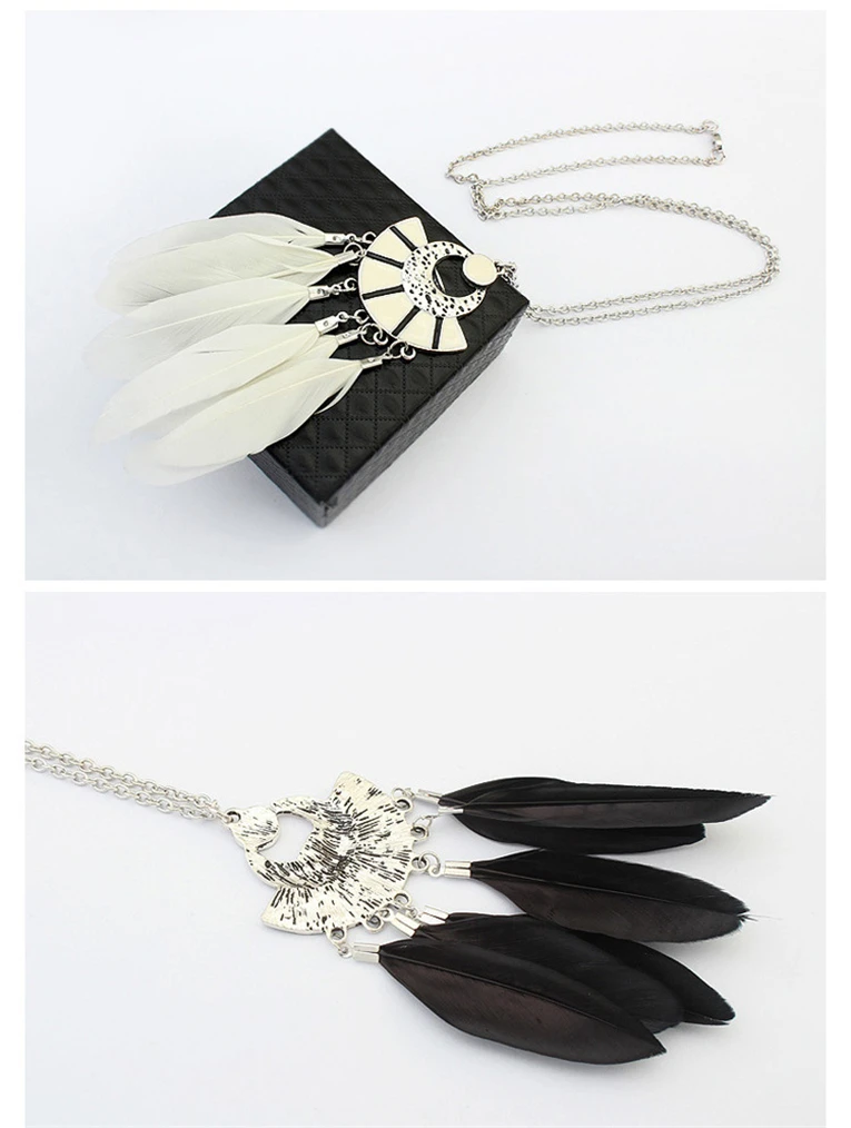 New Ornaments Fashion Fan Necklace Exotic Long Sweater Necklace New Feather Jewelry Necklace Colorful Feather Necklace Female (3)