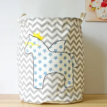 

Cute Five-pointed Star Pony Baby Kids Toy Clothes Organizer Canvas Laundry Basket Big 40*50cm Storage Bag with Leather Handles