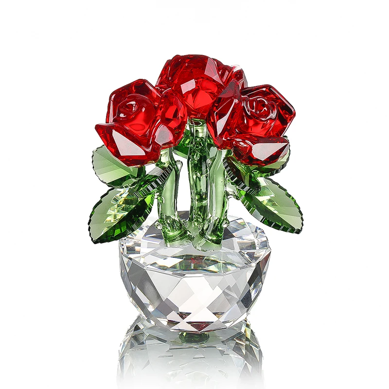 

H&D Red Crystal Rose For Valentine's Gifts Bouquet Flowers Figurines Dreams Ornament with Gift box Home Wedding Decor