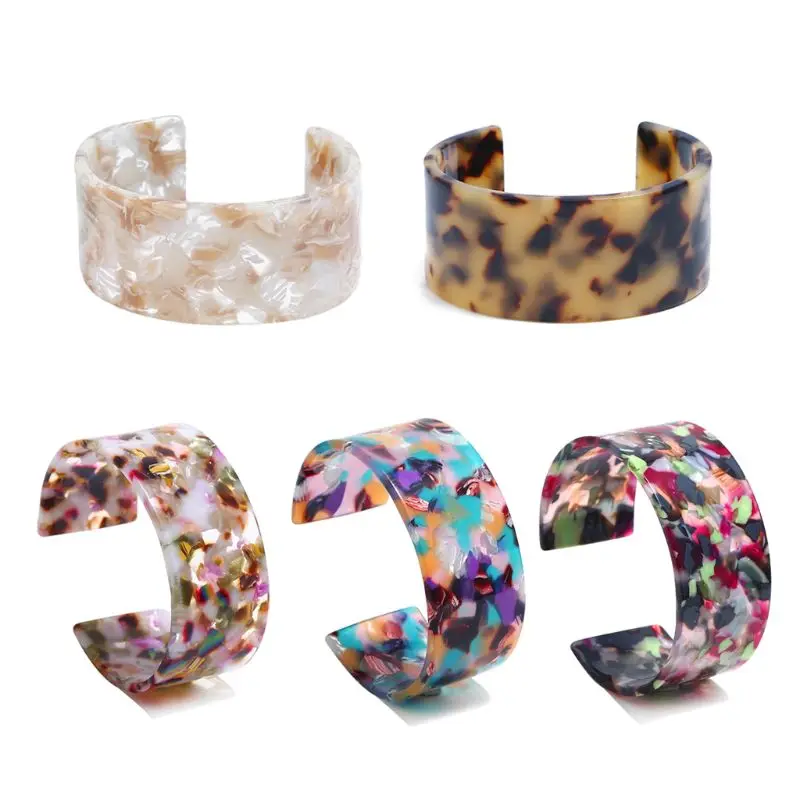 

Acrylic Tortoise Shell Resin Wide Cuff Bracelet Leopard Print Fashion Jewelry