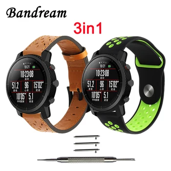 

3in1 Watch Band for Amazfit Stratos 2 2S Xiaomi Huami Genuine Leather Watchband + Double Color Silicone Rubber Wrist Strap +Tool