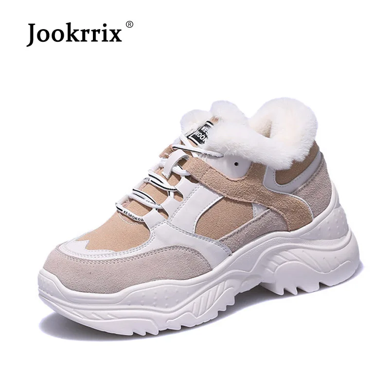 

Winter New Shoes Women Fashion Brand chaussures femme Warm zapatos de mujer with Fur Patchwork Sneakers Platform Genuine Leather