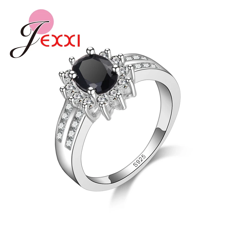 Brand Jewelry Fashion Black CZ Crystal 925 Sterling Silver Party Rings