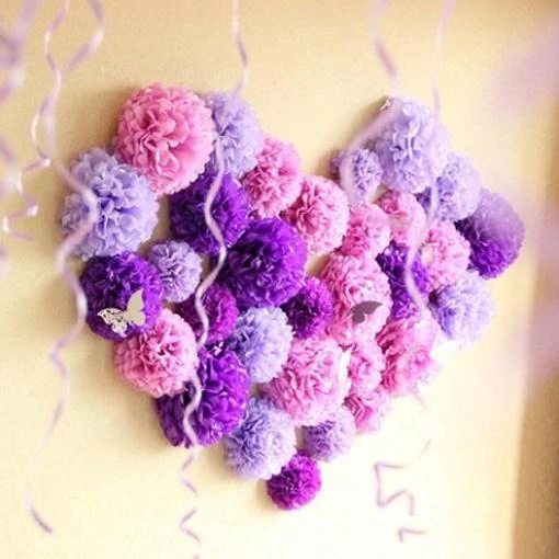 

(Pink,purple,lilac) 33pc Tissue Paper Pom Pom Set Paper Flowers Puffy Balls Wedding Birthday Party Showers Nursery Decor