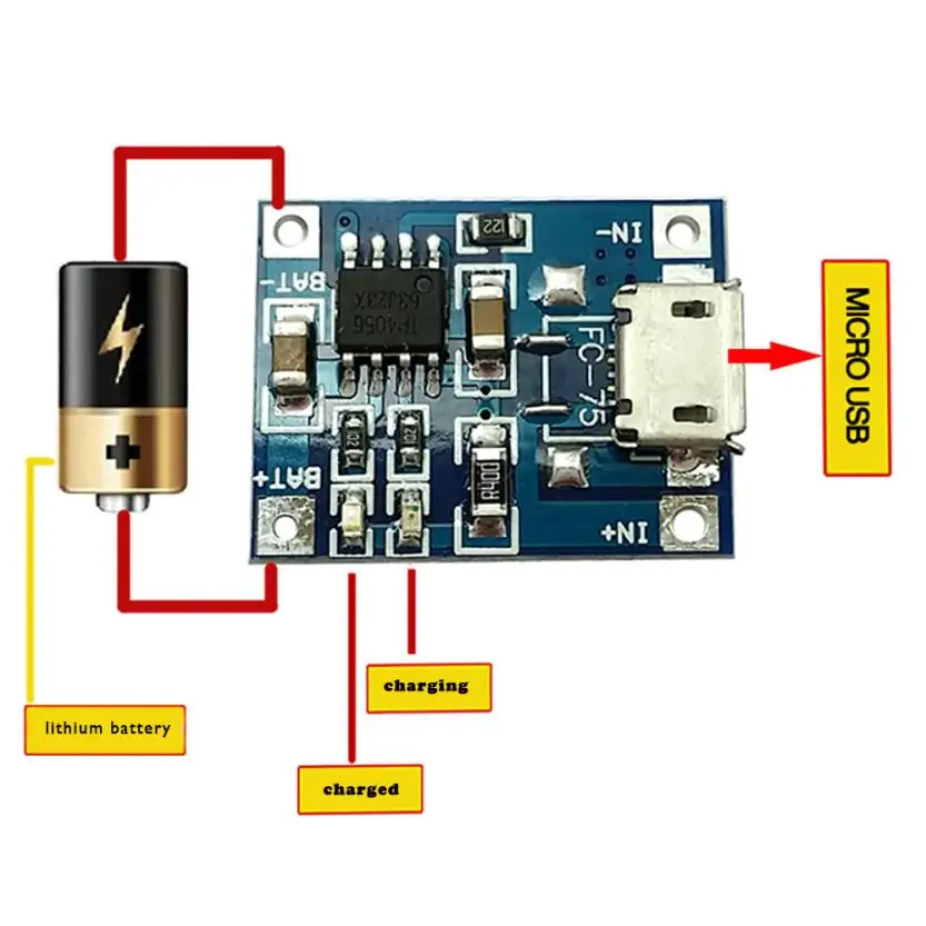 

2Pcs 1A 5V TP4056 Lithium Battery Charging Module USB Board Electronic Component AU29 Dropship