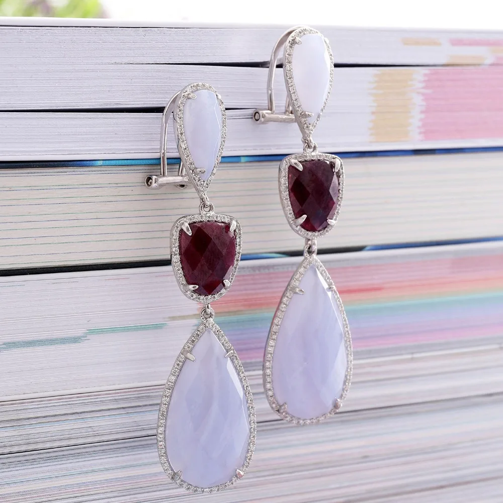Женские серьги подвески из серебра 925 пробы с натуральным Рубином|silver round earrings|silver