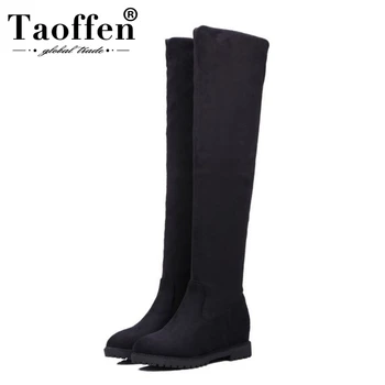 

Taoffen Stretch Faux Suede Thigh High Boots Women Over The Knee Boots Flat Heel Sexy Fashion Fall Winter Shoes Size 34-43