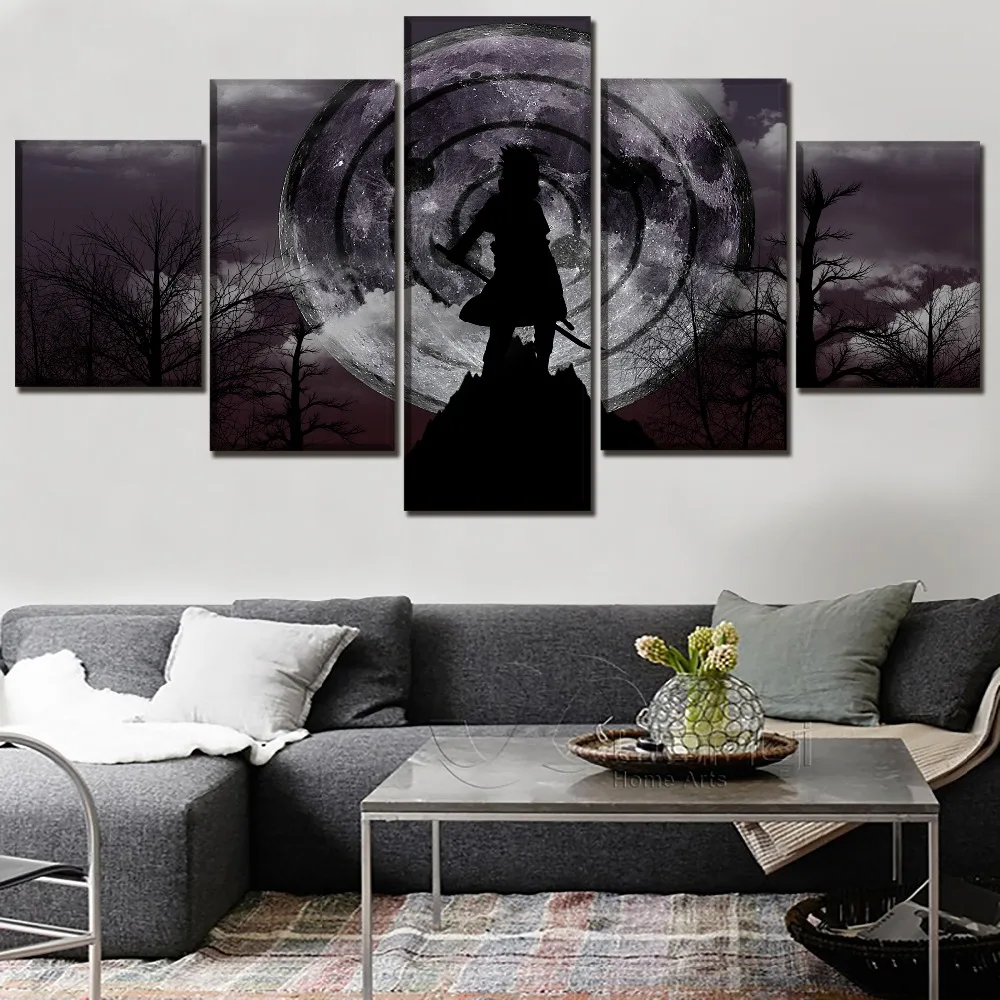 

Modern Artwork Wall Decorative Pictures On Canvas Printing Type Poster 5 Panel Anime Naruto Rinnegan Sasuke Uchiha Painting