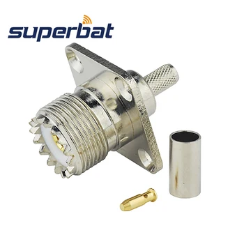 

Superbat 10 pcs UHF Crimp Jack Female with 4 Hole Panel Mount RF Coaxial Connector for RG58, RG400,RG142,LMR195 Cable