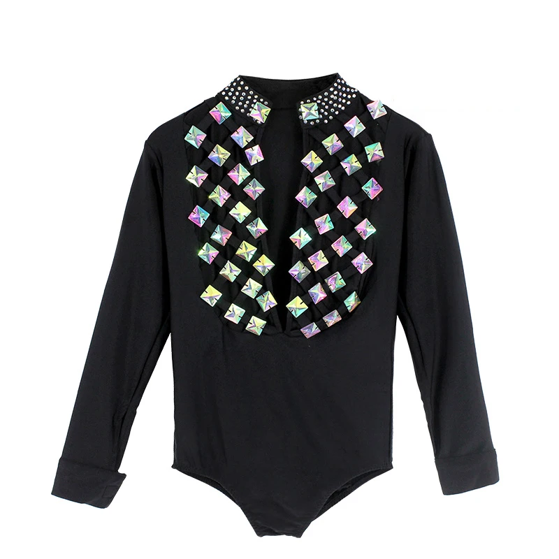 

New Latin Dance Shirts Boys Children Long Sleeve V Collar Ballroom Dance Tops Samba Rumba Modern Dance Costumes For Kids DN1093