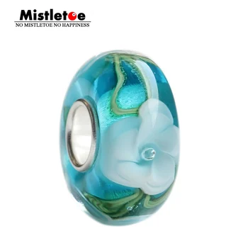 

925 Sterling Silver Large Hole 3D Colorful Flowers Murano Glass Charm Beads Fit European Bracelet Jewelry glaskralen