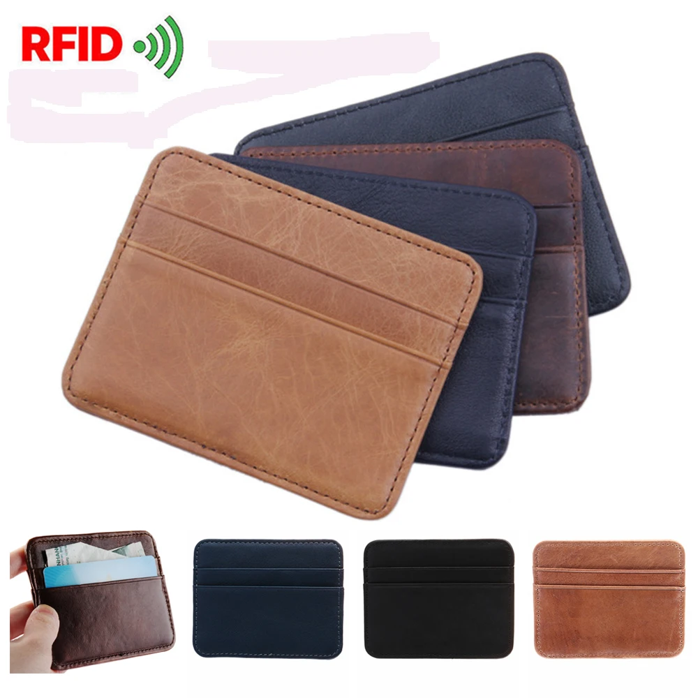 Тонкий RFID держатель для карт из искусственной кожи бизнес банк анти главный