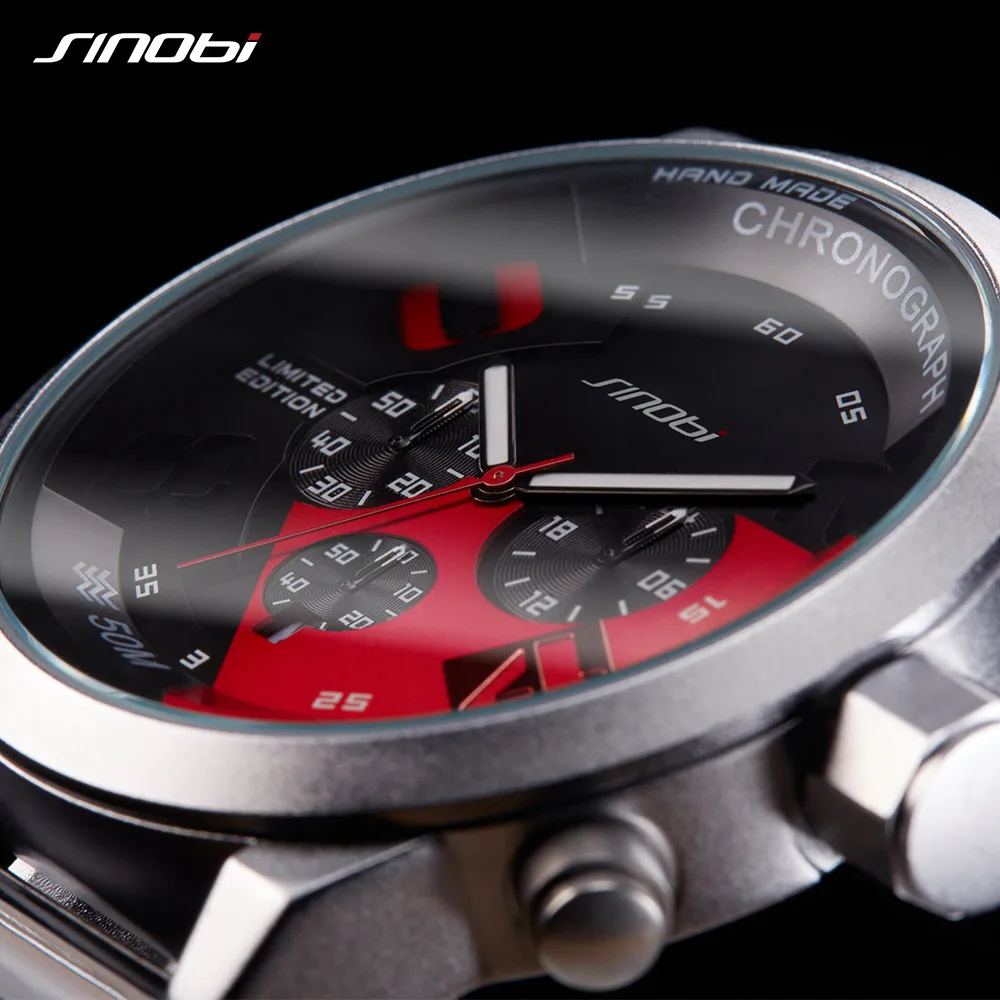 SINOBI для мужчин спортивные часы водонепроницаемый черный циферблат мужчин хронограф кварцевые наручные часы Форсаж Relogio Masculino