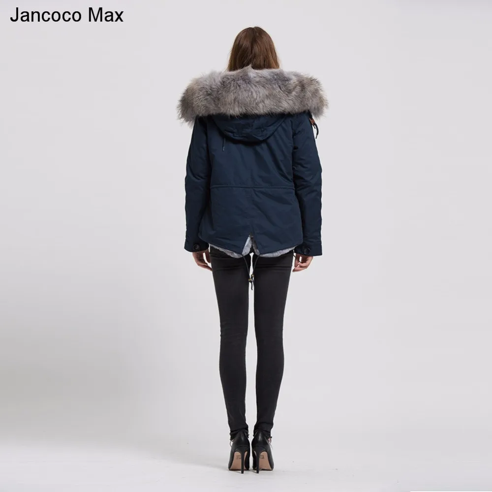 Jancoco Max 2019 Съемная куртка Паркера из натуральной енота большой меховой воротник парка отделкой Зимние теплые внутри пальто с капюшоном S1722