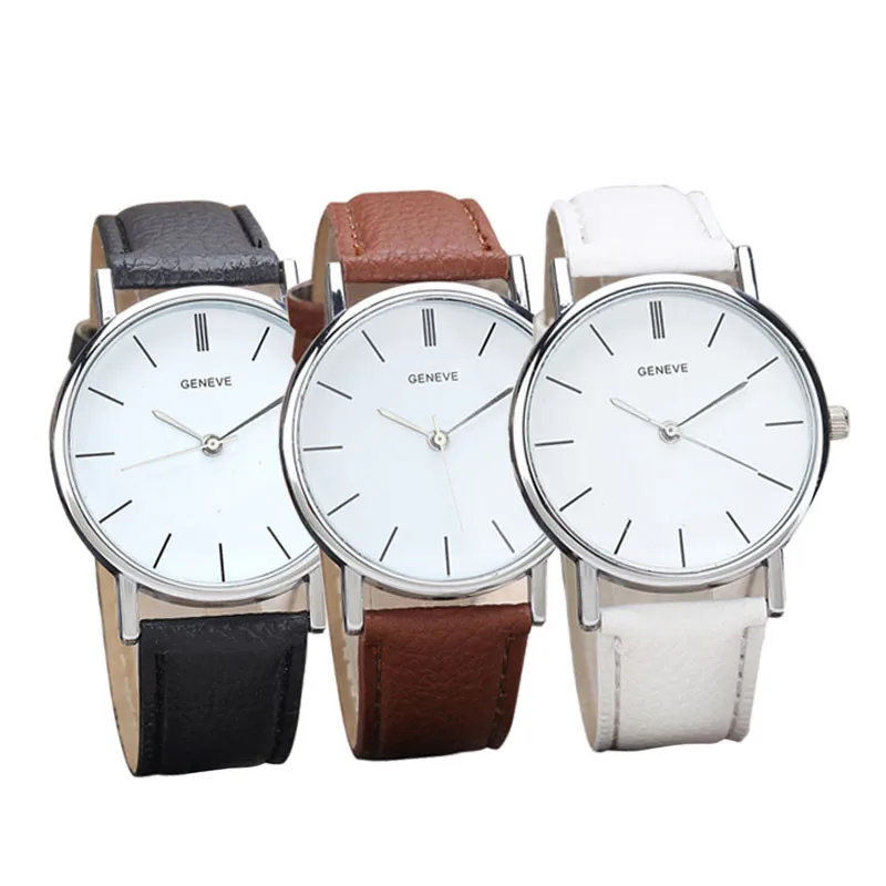

Geneve Casual Watch Women Dress Watch 2018 Retro Design PU Leather Band Women's watches Quartz WristWatch Girl Gift