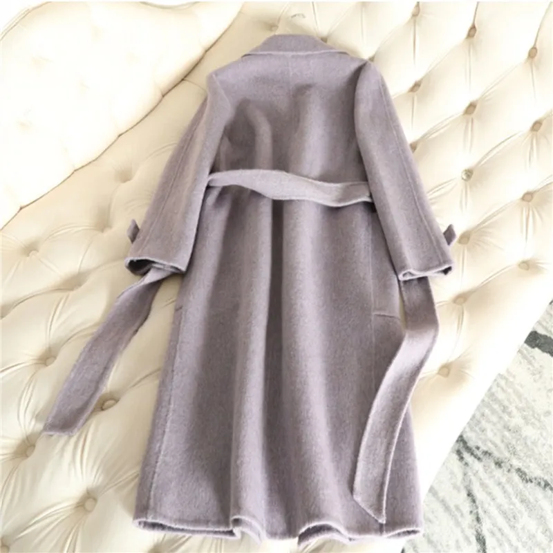 Et Ceinture Nouveau Moutons Laine Solide En De Long Femelle Manteaux 100 Automne Mince Lavande Violet Cachemire 2018 Femmes Manteau Alpaga tTxwF8