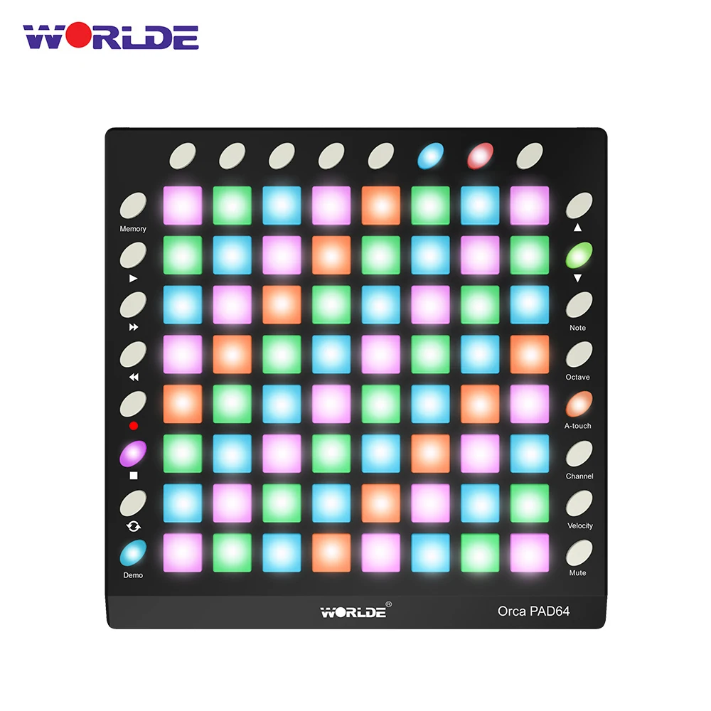 World de ORCA PAD64-A Портативный USB MIDI контроллер барабанных колодок 64 RGB колодки с подсветкой 24 кнопки музыкальный инструмент пианино