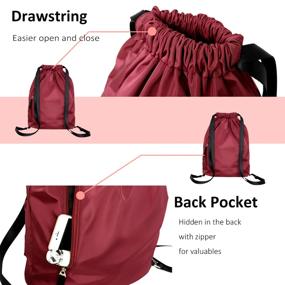 Для женщин нейлон Водонепроницаемая спортивная сумка Drawstring Рюкзак, женская сумка для подарок к празднику Йога фитнес-Спорт Путешествия; обувь для девочек; обувь для студентов; рюкзак