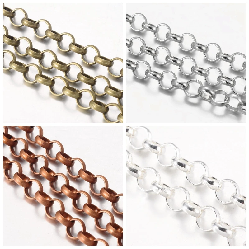 

50m 7x2mm iron rolo chains for jewelry making diy findings accessories wholesale discount sale price, round, Metal color