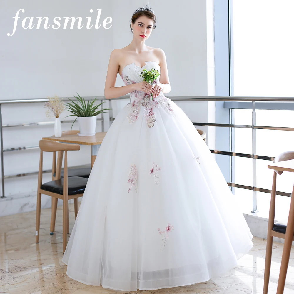 

Fansmile White Vestido De Noiva Ball Gown Wedding Dress 2020 Custom-made Plus Size Wedding Gowns FSM-386F