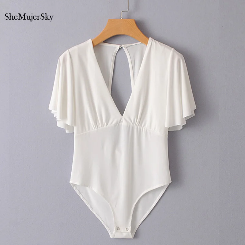 

SheMujerSky Women Bodysuits Sexy Backless Jumpsuits Summer 2018 Rompers Womens Jumpsuit Body One Piece Bodysuit