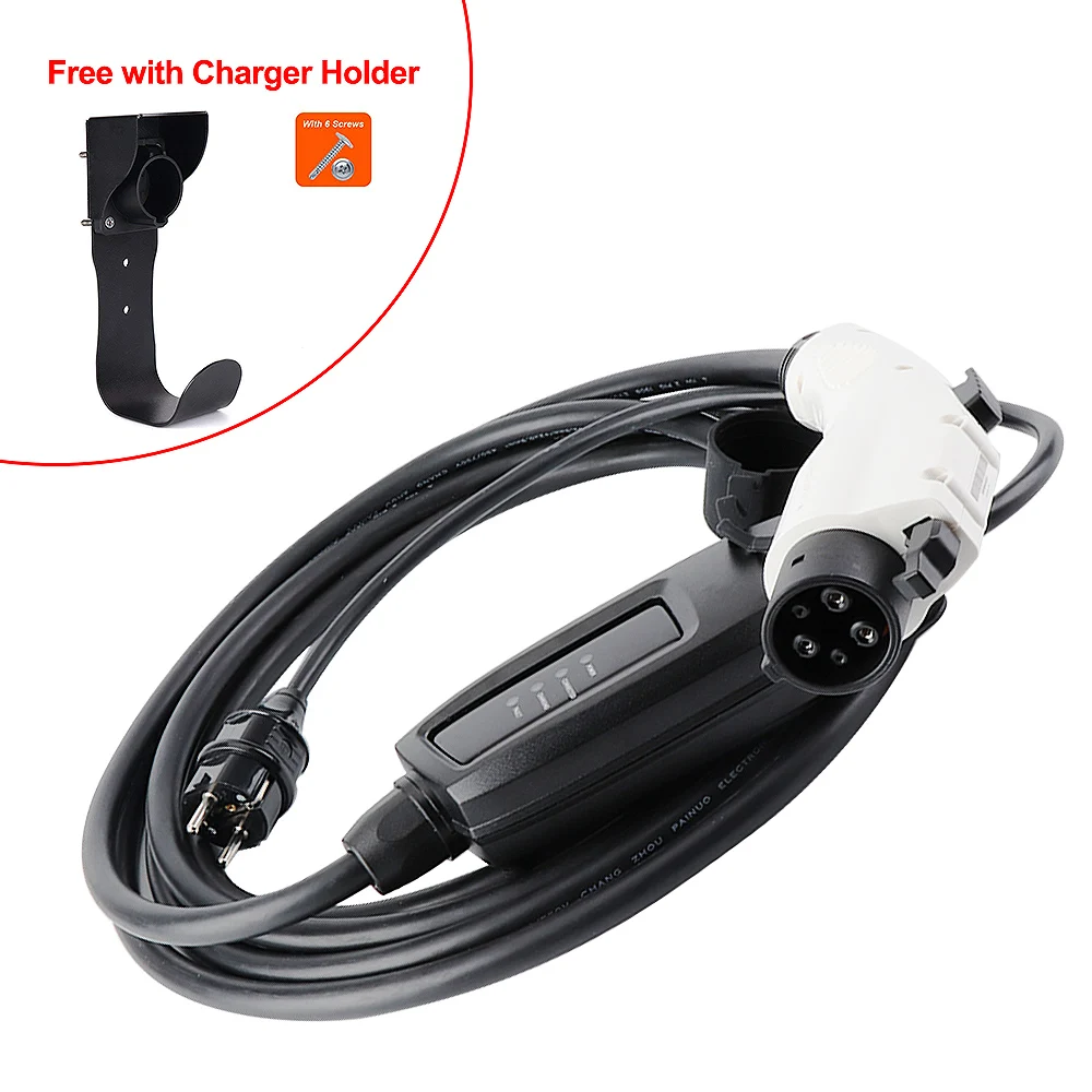 

KEMiMOTO J1772 EVSE Level 2 EV Charger with 16A EU Plug Type 1 Schuko Connector Plug 5M cable Free with Charger Holder EV Plug