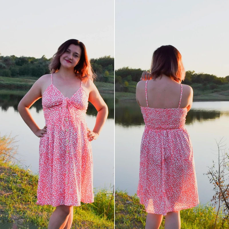  Polka Dots Print Deep V Neck Cami Dress 