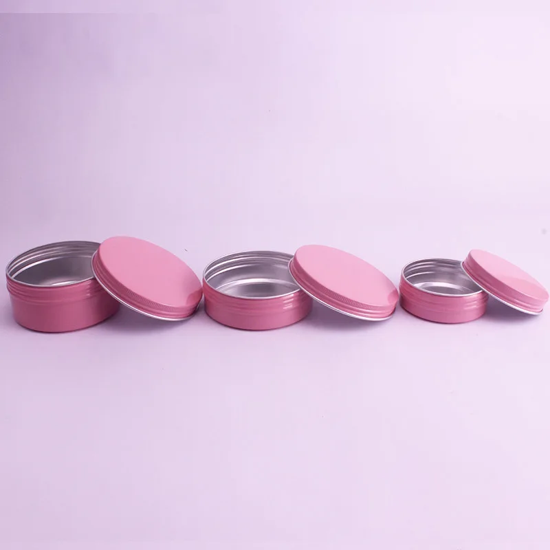 

50pcs/lot Pink Color 10g 15g 20g 25g 30g 50g 60g Aluminum Jars Lip Balm Pot Skin Care Cream Eyeshadow Lip gloss Container Tins