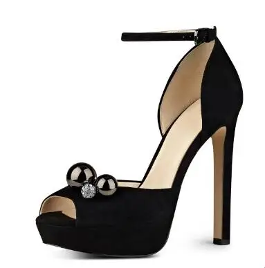 

2019 summer new style Heel Sandals Black Ankle Strap Sandals Rhinestone Peep Toe Stiletto Heels