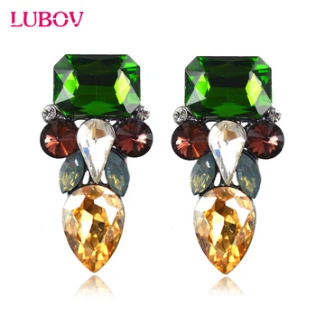 

European American Style Multi Color Rhinestone Geometric Stud Earrings Unique Face Design Women Piercing Earrings Christmas Gift
