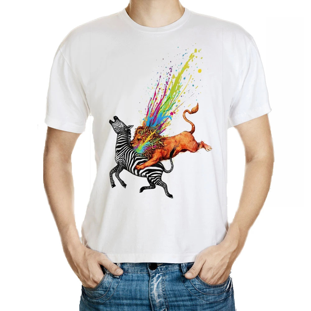 DY 145 Normal Short Sleeve Lion Zebra Printed Young font b Men b font T font