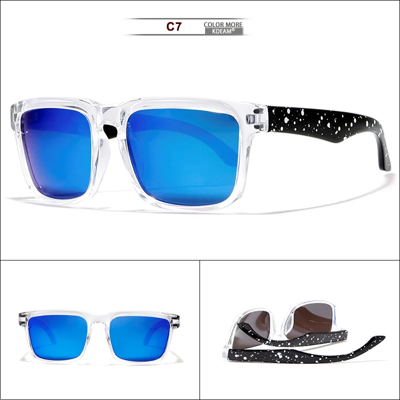 KDEAM, камуфляжные поляризационные солнцезащитные очки для мужчин и женщин, свежие дудлы, УФ очки, в стиле седла, мост, Жесткий Чехол - Цвет линз: C7