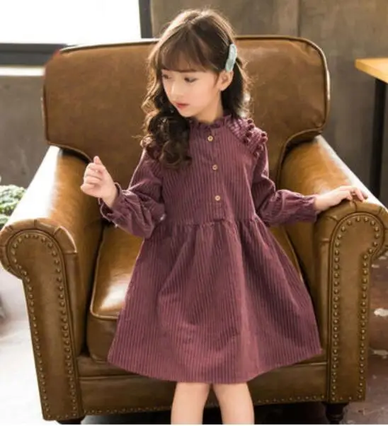 Новое корейское весеннее платье принцессы трапециевидной формы с длинными рукавами для девочек 4, 5, 6, 7, 8, 10, 12 лет, одежда для девочек, платья в английском стиле - Цвет: dark pink