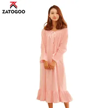 2019 Women Lace Sleep Wear Vintage Nightgown Long Sleeve Pure White Pink Cotton Princess Sleep Dress Loose Nightshirt Homewear lace sleeve bear print sleep dress