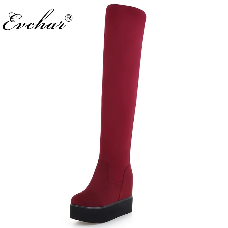 Épais 34 M31 Le Genou Slip blue Sur M31 forme Talons Des Taille red Croissante Black Hauteur 43 Evchar on Chaussures Plate Grande Femmes M31 Rouge Noir Bleu Bottes D29IHWYE