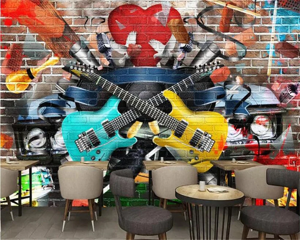 

beibehang Customize new modern music fashion stereo brick graffiti guitar bar KTv background papel de parede wallpaper